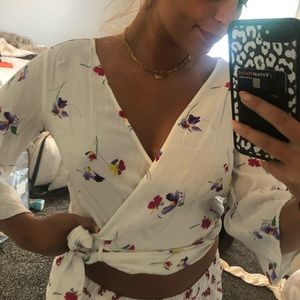 Abercrombie White and Floral Wrap Crop Top